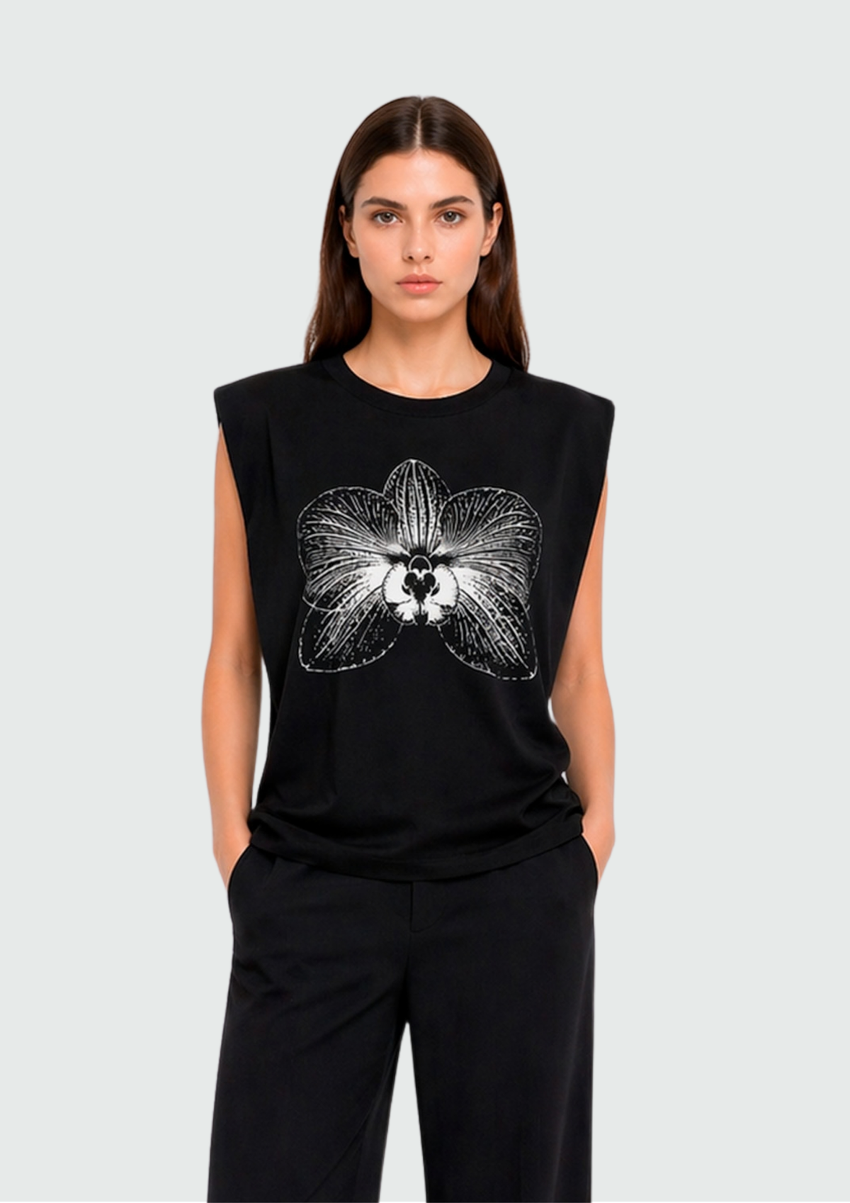 CAMISETA REGATA COM ORQUÍDEA