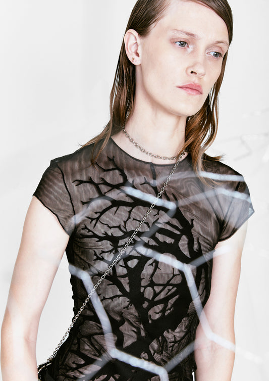 BLUSA ÁRVORE COM MANGAS DE TULE