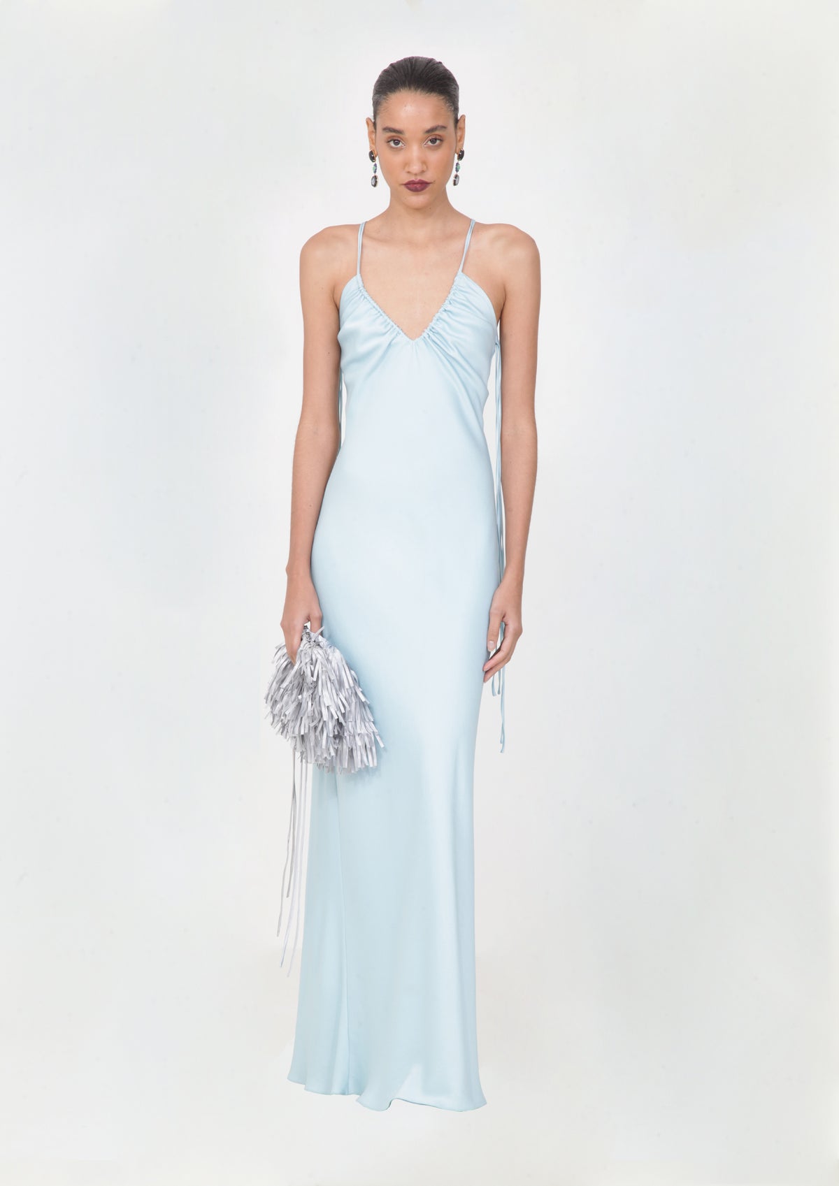 VESTIDO DE FESTA FRANZIDO NO DECOTE