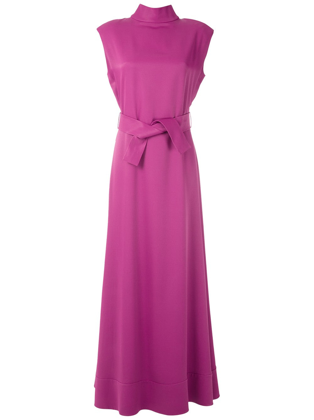 VESTIDO LONGO GOLA ALTA E OMBREIRA