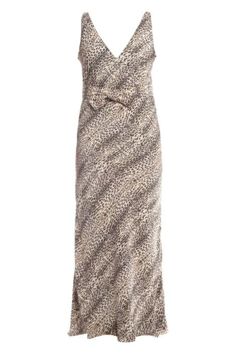 VESTIDO LONGO DECOTE FRENTE E COSTAS ESTAMPADO CREPE