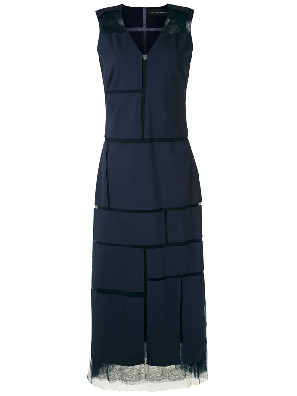 VESTIDO DE TULE COM APLICAÇÕES DE QUADRADOS